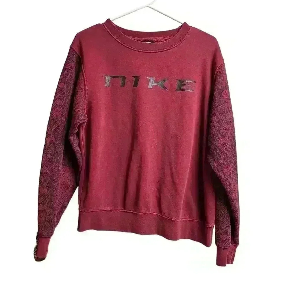 Nike Women's Sportswear Python Trend Fleece Crewneck Sweatshirt Burgundy Small